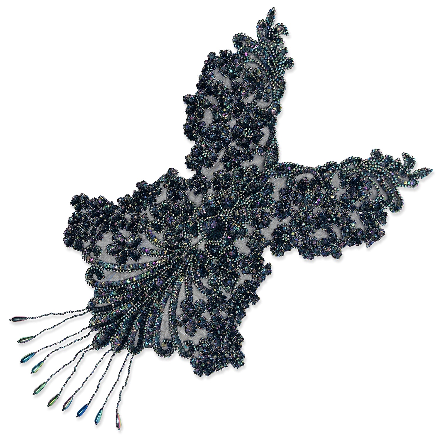Vintage Queen Overlay Lace Bustier Applique Black Aurora Borealis Bridal