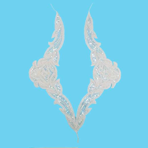 V Collar - White Sequin & Beaded Appliques