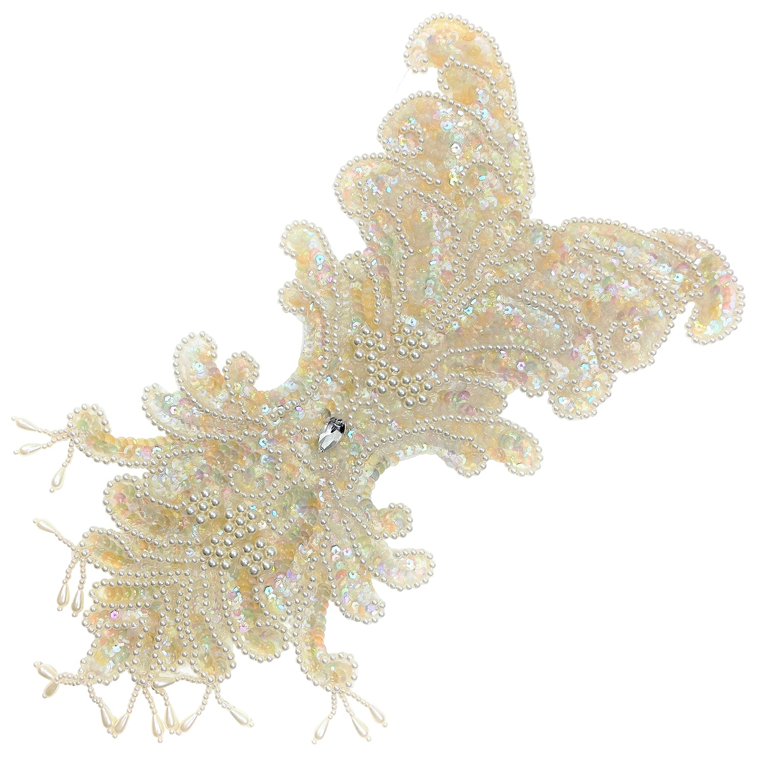 11" x 15" Vintage Oriental Teardrop Bridal Applique/Patch - White Bridal