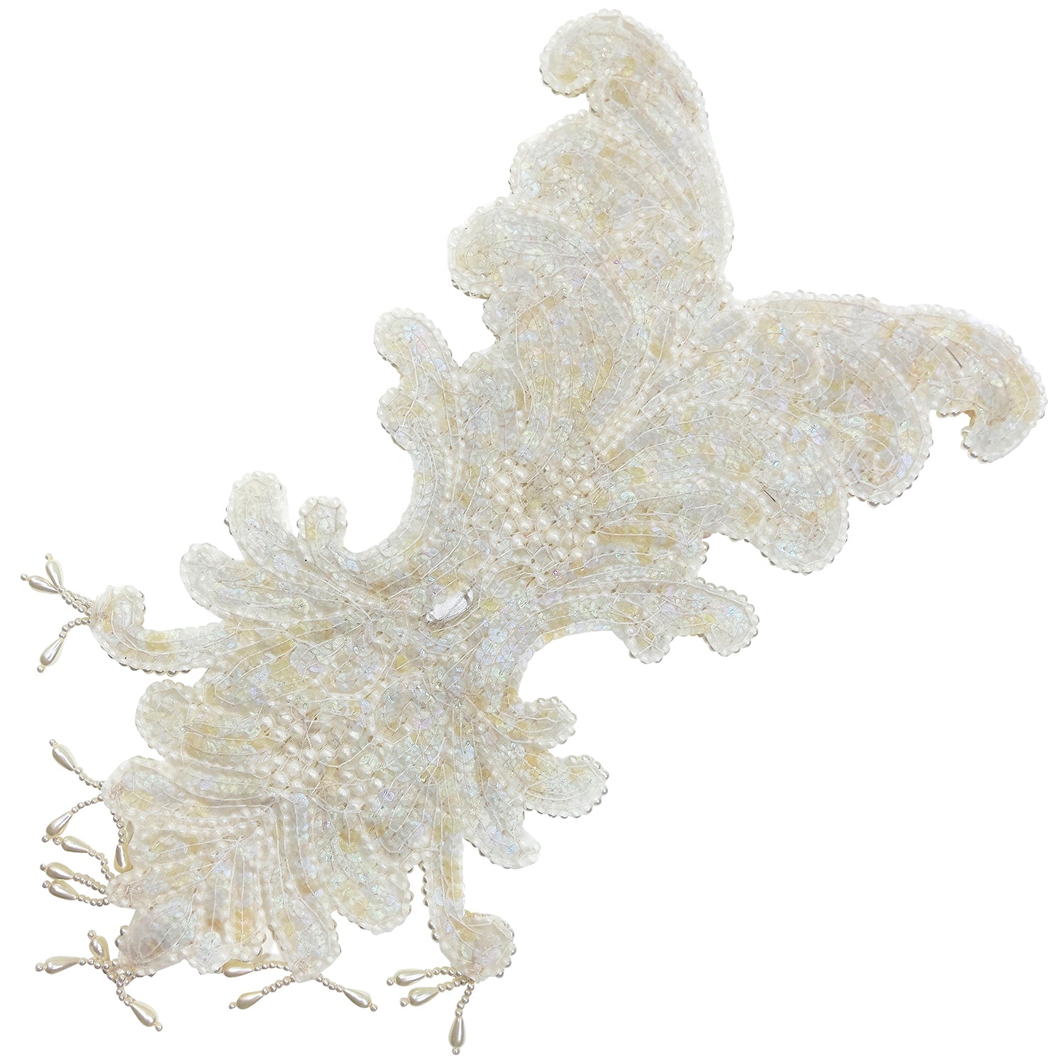 11" x 15" Vintage Oriental Teardrop Bridal Applique/Patch - White Bridal