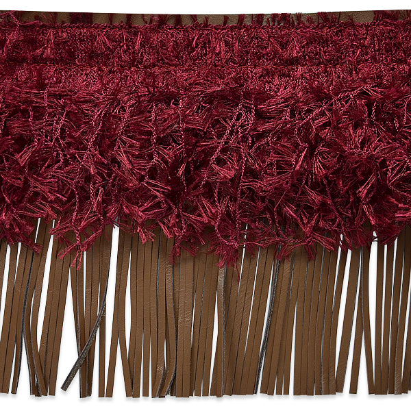6" Leather And Hairy Gimp Fringe Trim (Sold by the Yard) Burgundy Multi Trims & Fringes