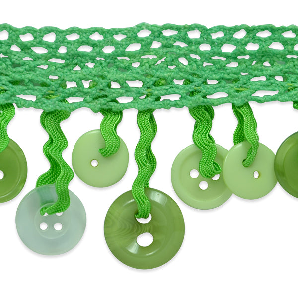 Ella Crochet Button Fringe Trim (Sold by the Yard) Lime Multi Colored Trims & Fringes
