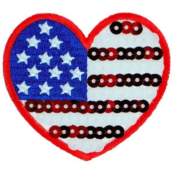 Iron-On Embroidered Sequin Applique/Patch Flag Heart - Multi Colors Appliques