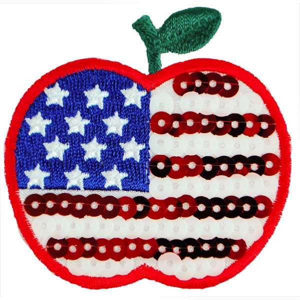 Iron-On Embroidered Sequin Applique/Patch Flag Apple - Multi Colors Appliques