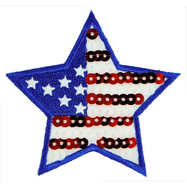 Iron-On Embroidered Sequin Applique/Patch Flag Star - Multi Colors Sequin & Beaded Appliques
