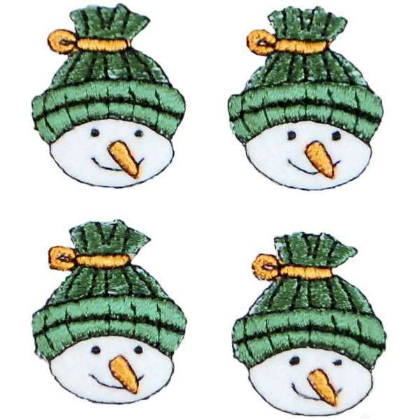 Mini Christmas Snowman with Cap Iron-on Applique/Patch Pack of 4 - Multi Colors Iron-on Embroidered Appliques