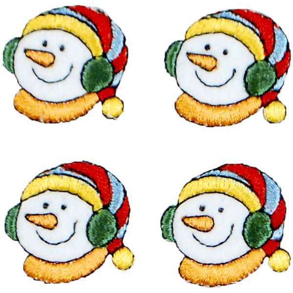 Mini Christmas Snowman with Ear Muffs Iron-on Applique/Patch Pack of 4 - Multi Colors Iron-on Embroidered Appliques