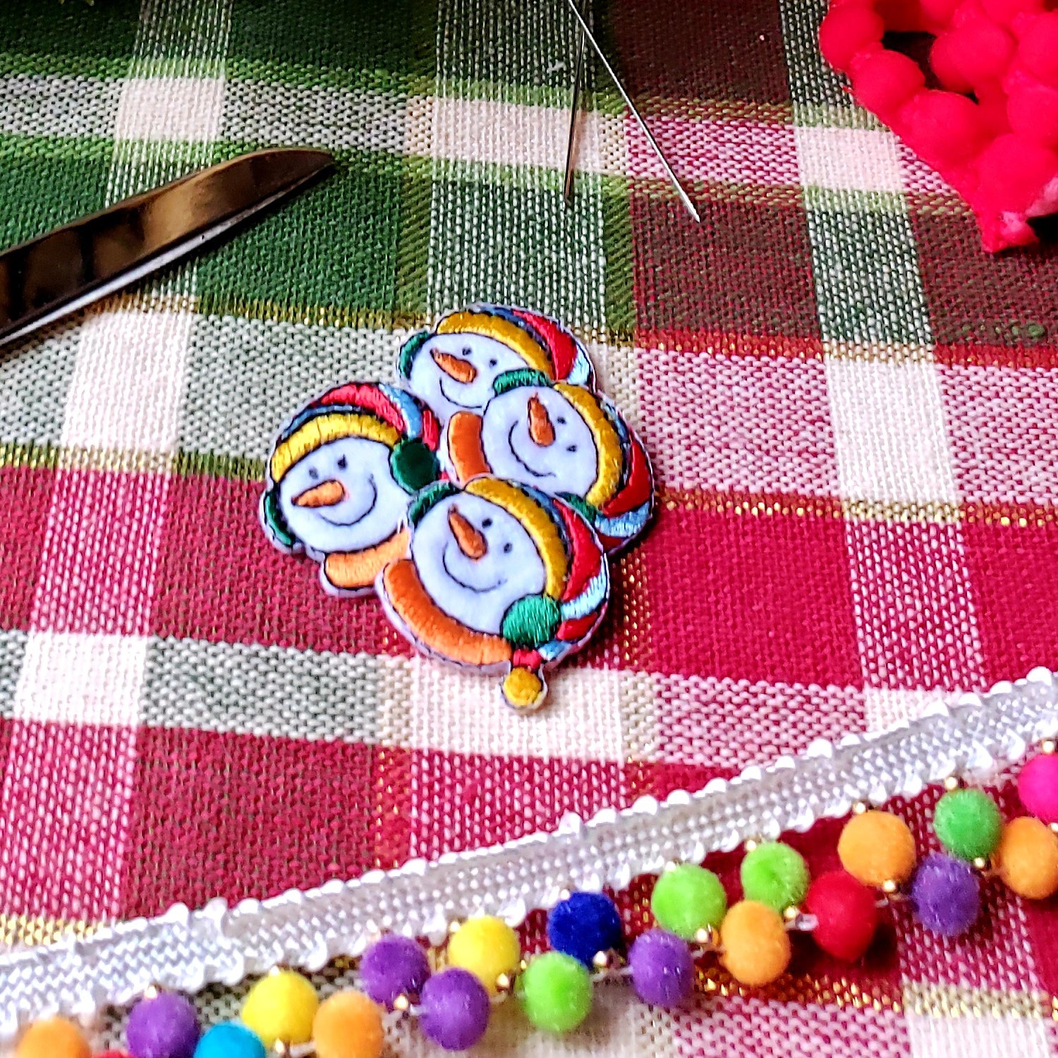 Mini Christmas Snowman with Ear Muffs Iron-on Applique/Patch Pack of 4 - Multi Colors Iron-on Embroidered Appliques
