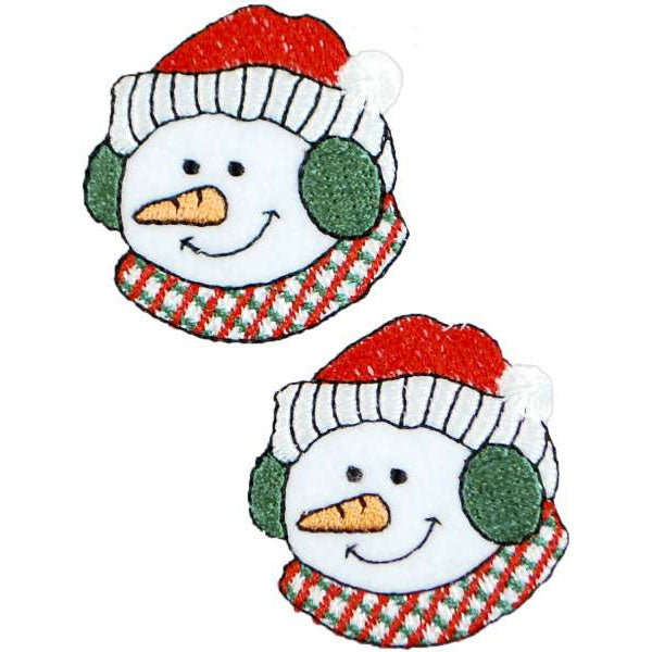 Christmas Snowman Head Iron-on Applique/Patch Pack of 2 - Multi Colors Iron-on Embroidered Appliques