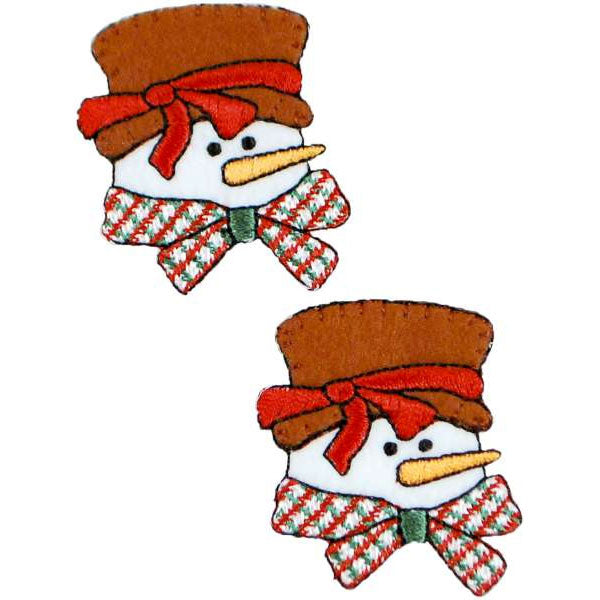 Christmas Snowman with Hat Iron-on Applique/Patch Pack of 2 - Multi Colors Iron-on Embroidered Appliques