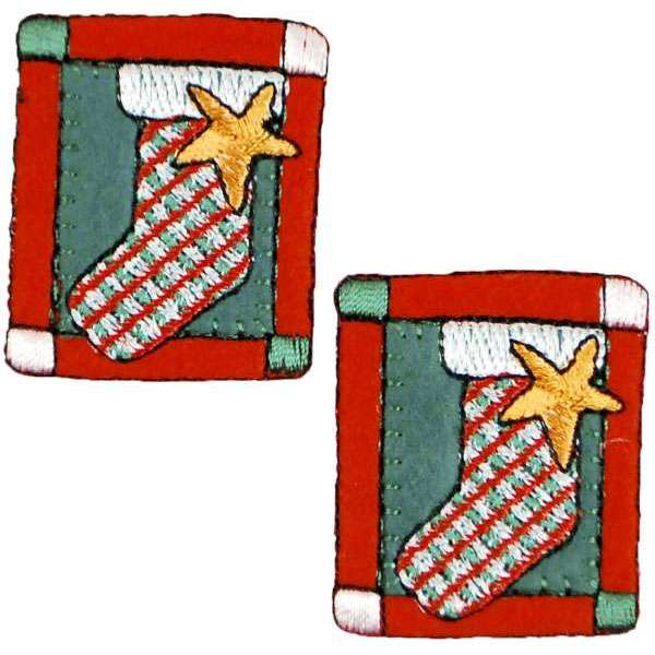 Christmas Stocking Patch Iron-on Applique/Patch Pack of 2 - Multi Colors Iron-on Embroidered Appliques