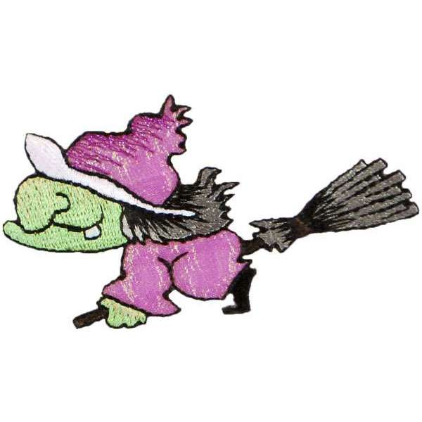 Halloween Witch on Broom Iron-on Applique/Patch - Multi Colors Iron-on Embroidered Appliques