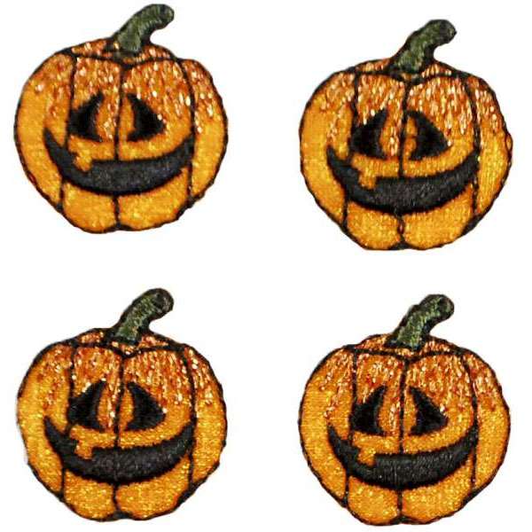 Halloween Mini Jack-O-Lantern Iron-on Applique/Patch Pack of 4 - Multi Colors Iron-on Embroidered Appliques