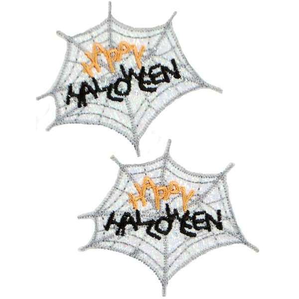 Happy Halloween Web Iron-on Applique/Patch Pack of 2 - Multi Colors Iron-on Embroidered Appliques