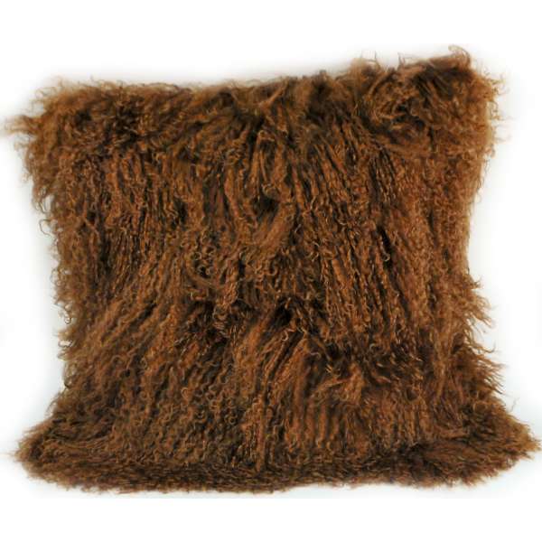 Mongolian Sheep Fur Throw Pillow Cover 16"X16" Brown Pillows