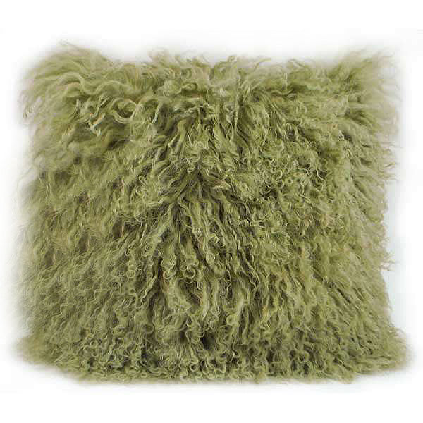 Mongolian Sheep Fur Throw Pillow Cover 16"X16" Sage Pillows