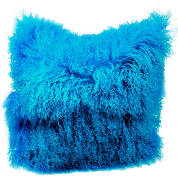 Mongolian Sheep Fur Throw Pillow Cover 16"X16" Turquoise Pillows