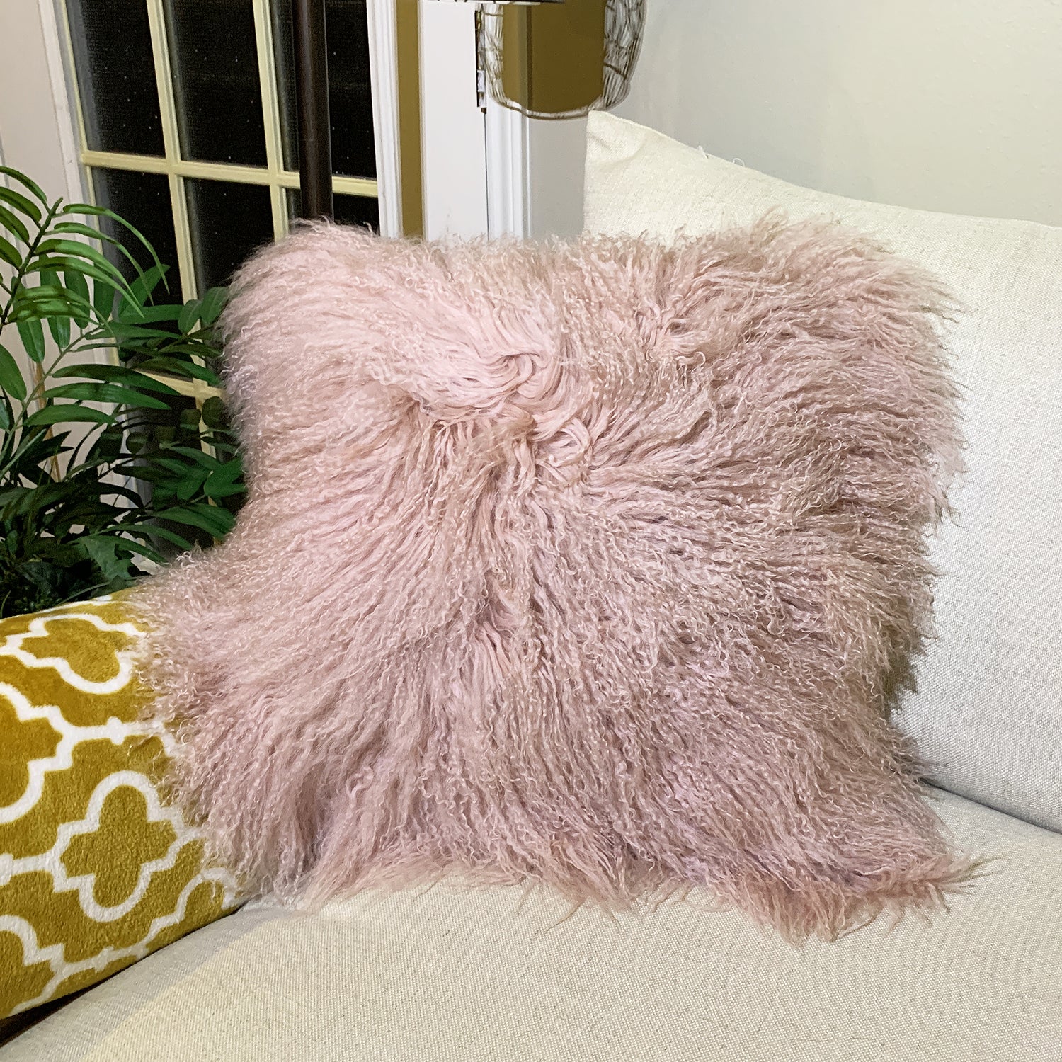 Mongolian Sheep Fur Throw Pillow Cover 16"X16" Pillows