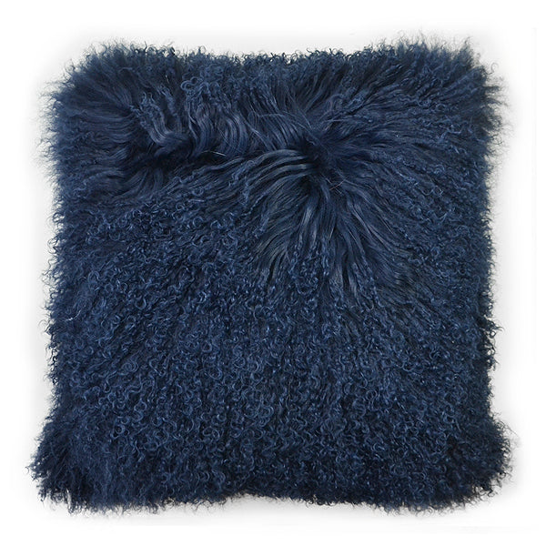 Mongolian Sheep Fur Throw Pillow 20X20" Cover Denim Accessories