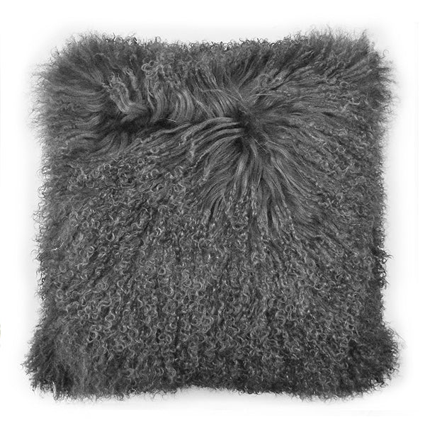 Mongolian Sheep Fur Throw Pillow 20X20" Cover Gray Accessories