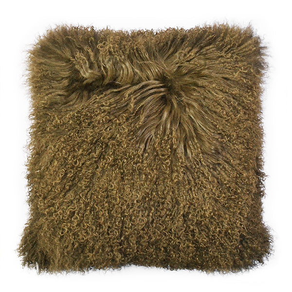 Mongolian Sheep Fur Throw Pillow 20X20" Cover Light Brown Accessories