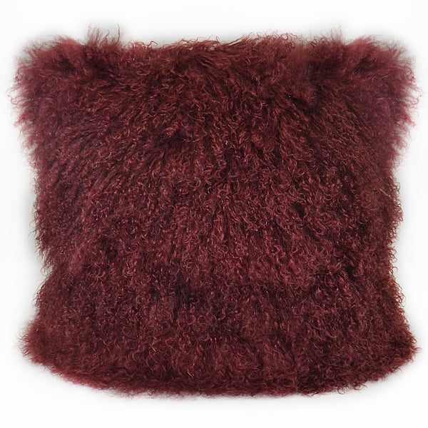 Mongolian Sheep Fur Throw Pillow 20X20" Cover Oxblood Accessories
