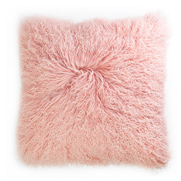 Mongolian Sheep Fur Throw Pillow 20X20" Cover PINK MIST Accessories