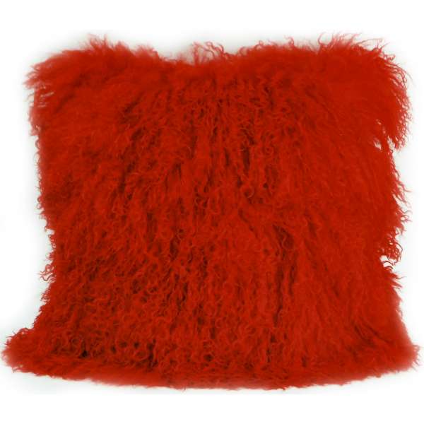 Mongolian Sheep Fur Throw Pillow 20X20" Cover Red Accessories