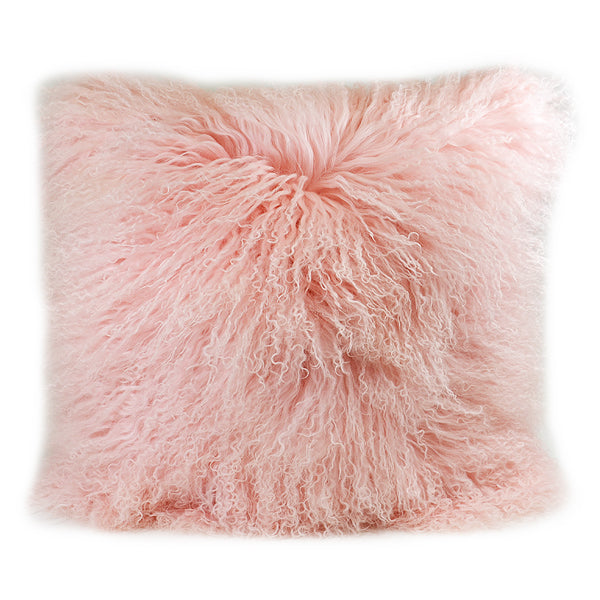 Mongolian Sheep Fur Throw Pillow 20X20" Cover Rose Quartz Accessories