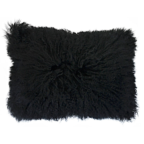 Mongolian Sheep Fur Lumbar Pillow 12"X18" Cover Black Accessories