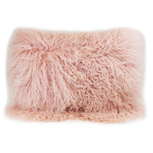 Mongolian Sheep Fur Lumbar Pillow 12"X18" Cover Coral Accessories
