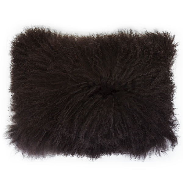Mongolian Sheep Fur Lumbar Pillow 12"X18" Cover Gray Accessories