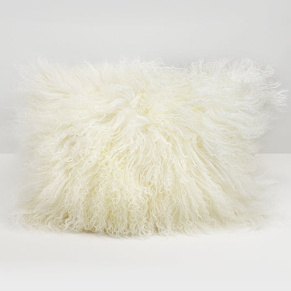 Mongolian Sheep Fur Lumbar Pillow 12"X18" Cover Natural Accessories