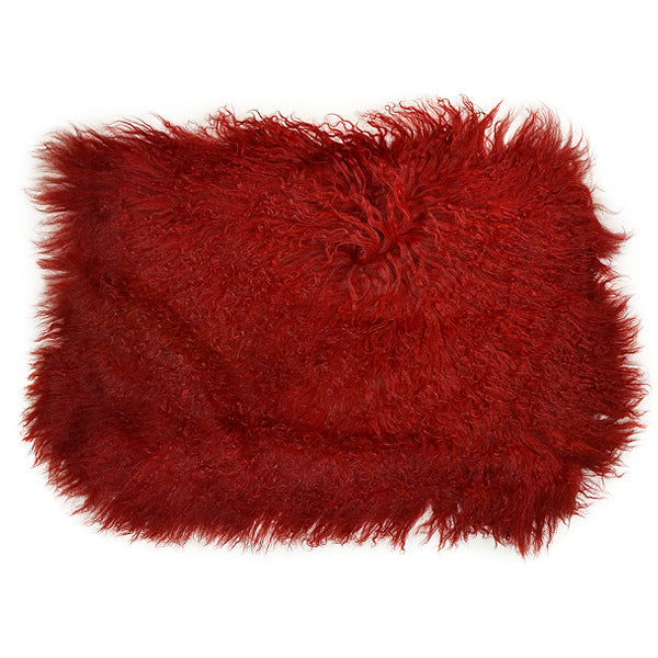 Mongolian Sheep Fur Lumbar Pillow 12"X18" Cover Red Accessories