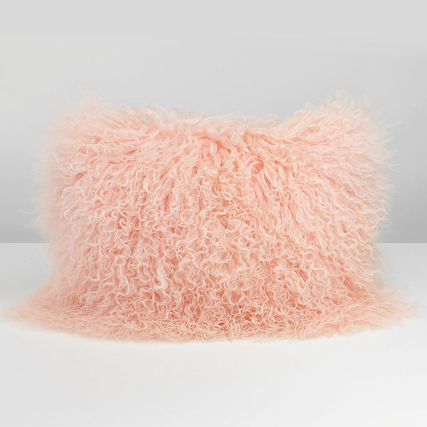 Mongolian Sheep Fur Lumbar Pillow 12"X18" Cover Rose Quartz Accessories