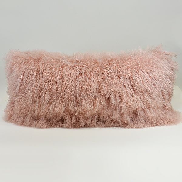 Mongolian Sheep Fur Lumbar Pillow Cover 14"X30" Coral Accessories