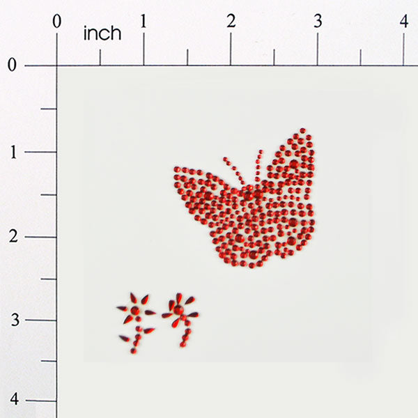 Peel-N-Glitz Butterfly With Flower Applique/Patch - Fuchsia Red Sequin & Beaded Appliques