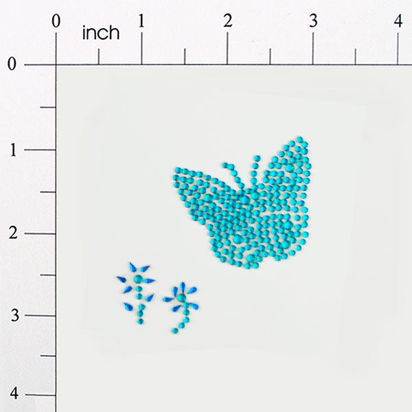 Peel-N-Glitz Butterfly With Flower Applique/Patch - Fuchsia Turquoise Sequin & Beaded Appliques