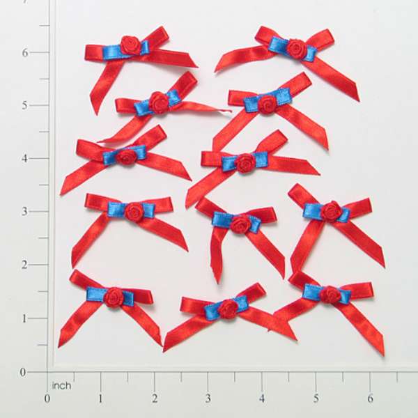 Bow With Rosette - Fuchsia, Green - 12 pcs. Red Sequin & Beaded Appliques