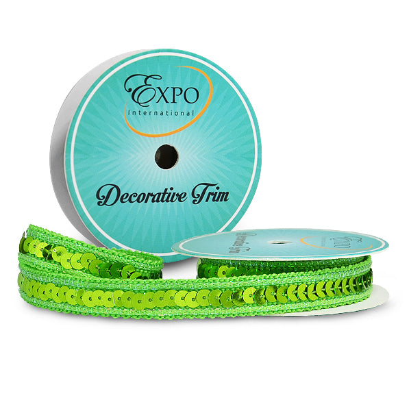 Zali 3 Yard Sequin with Sparkle Edge Trim Spool Lime Sequin Trims & Fringes