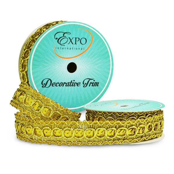Trish 3 Yard Sequin Metallic Braid Trim Spool Gold Sequin Trims & Fringes