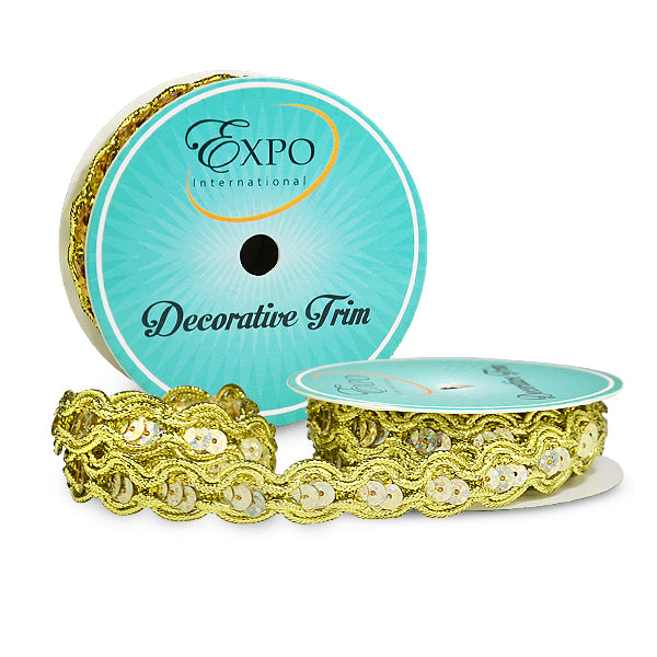 River, 3 Yard Sequin and Cord Trim Spool Gold Trims & Fringes