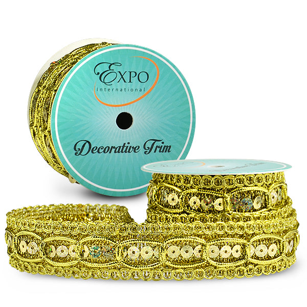 Apollo, 3 Yard, Sequin and Braid Trim Spool Gold Trims & Fringes