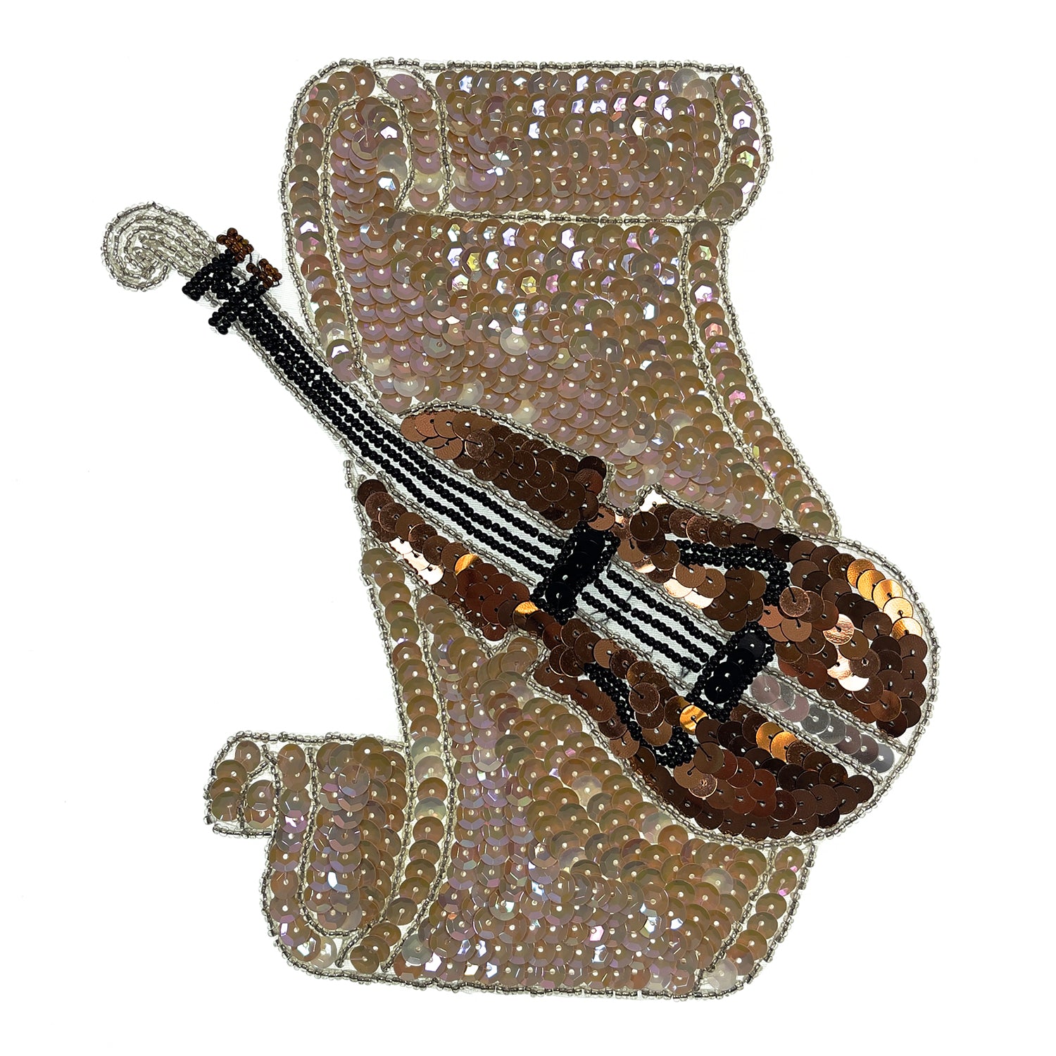 Fiddle Sequin Applique/Patch 7 1/2" x 6 1/2" - Multi Colors Sequin & Beaded Appliques