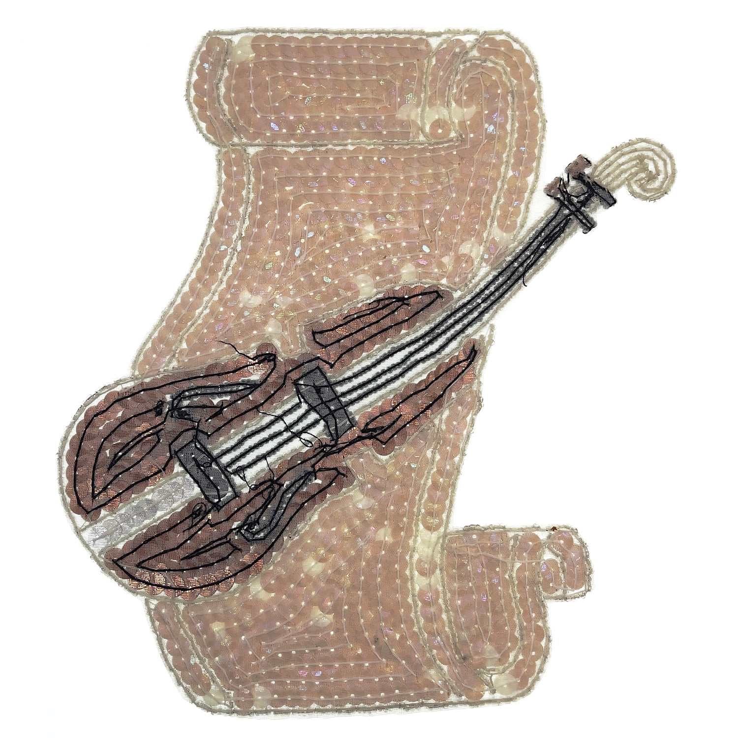 Fiddle Sequin Applique/Patch 7 1/2" x 6 1/2" - Multi Colors Sequin & Beaded Appliques