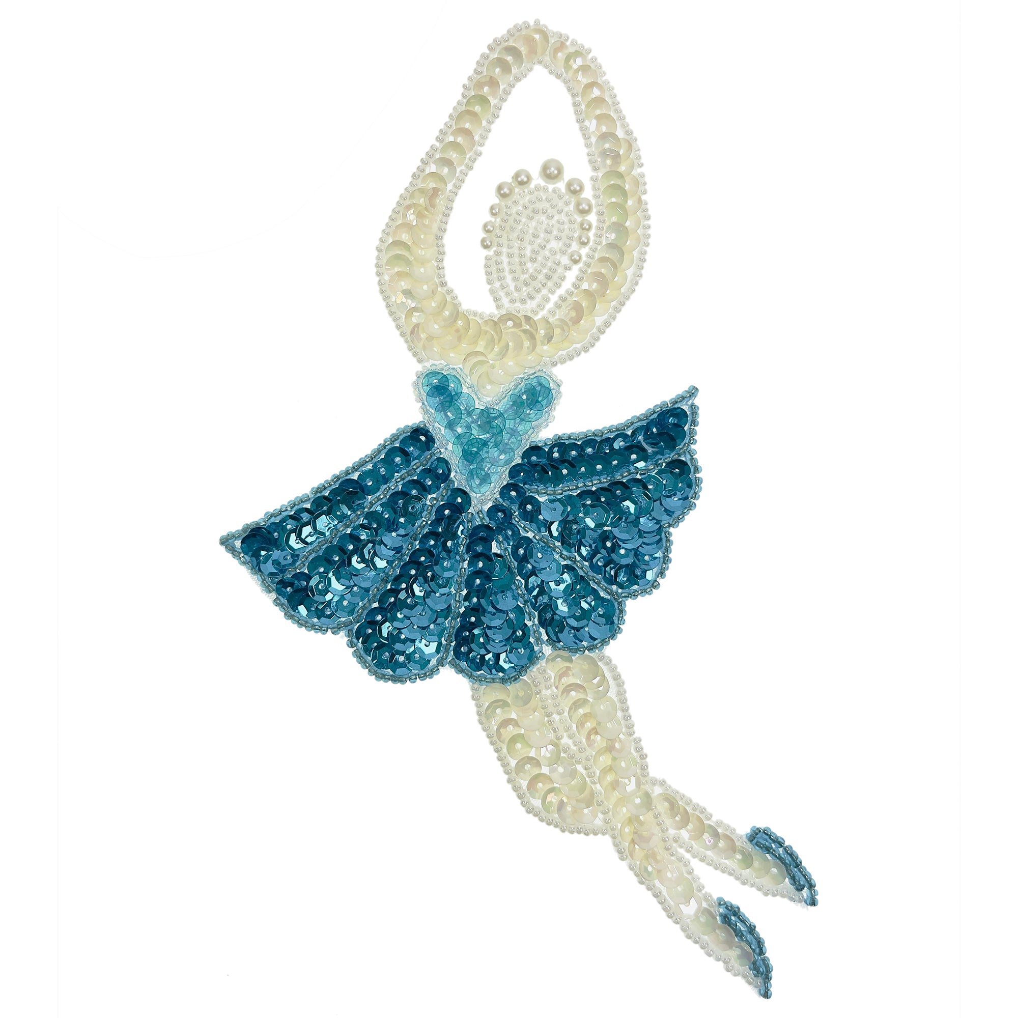 Large Ballerina Sequin Applique - Aqua Blue Sequin & Beaded Appliques