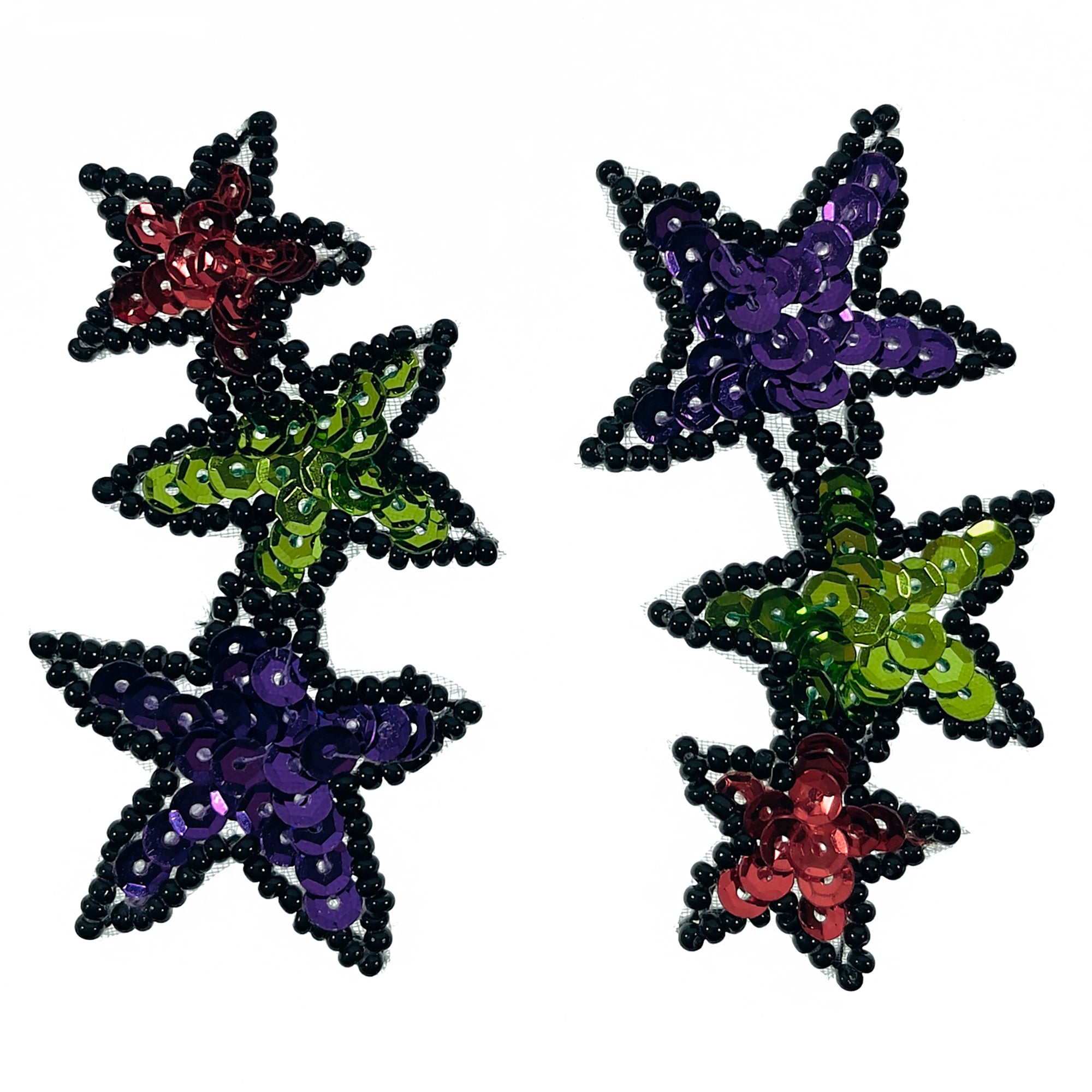 Chinook Cascading Star Sequin Applique (Pack of 2) - Multi Colors Sequin & Beaded Appliques