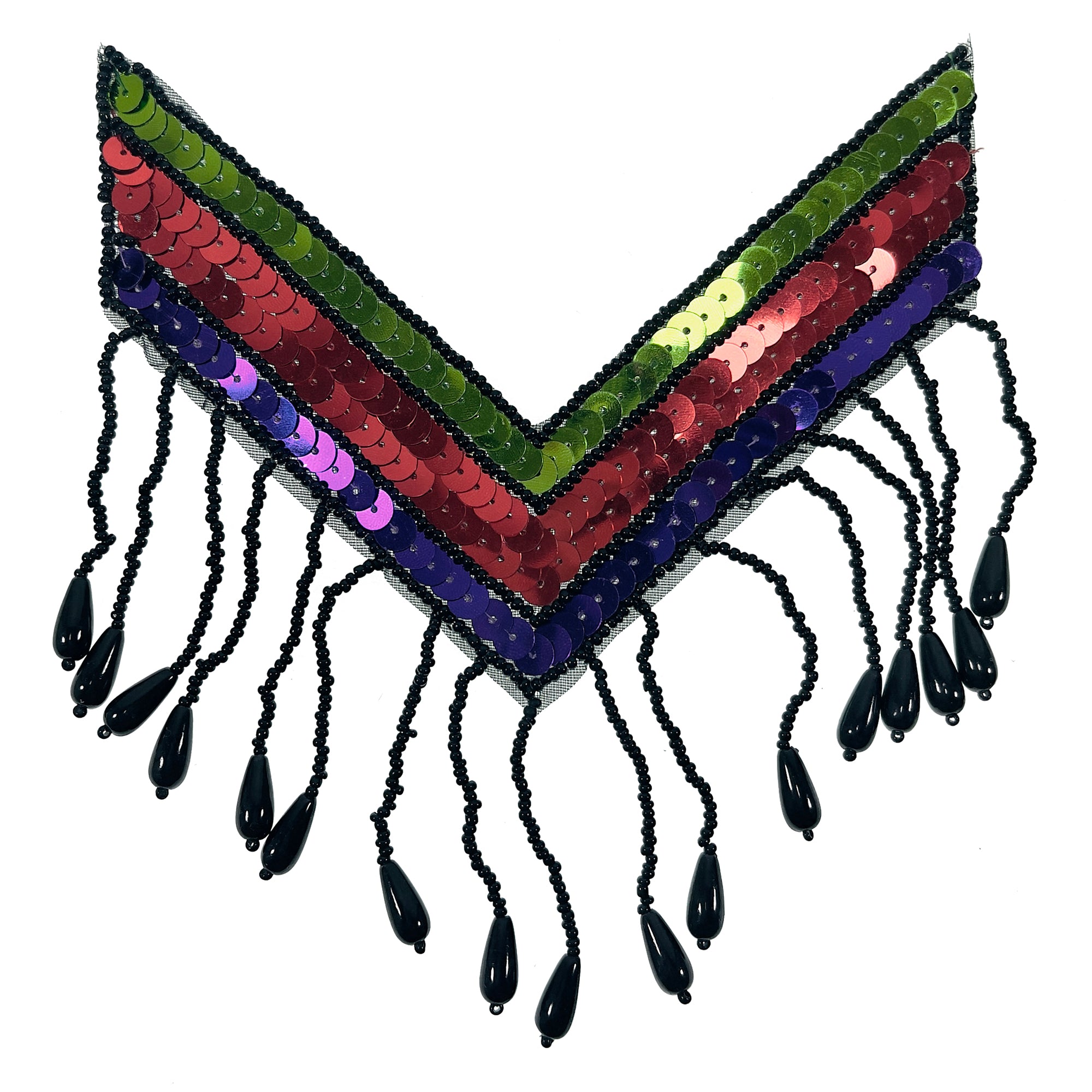 Large Chinook Chevron Beaded Fringe Epaulet Sequin Applique - Multi Colors Sequin & Beaded Appliques