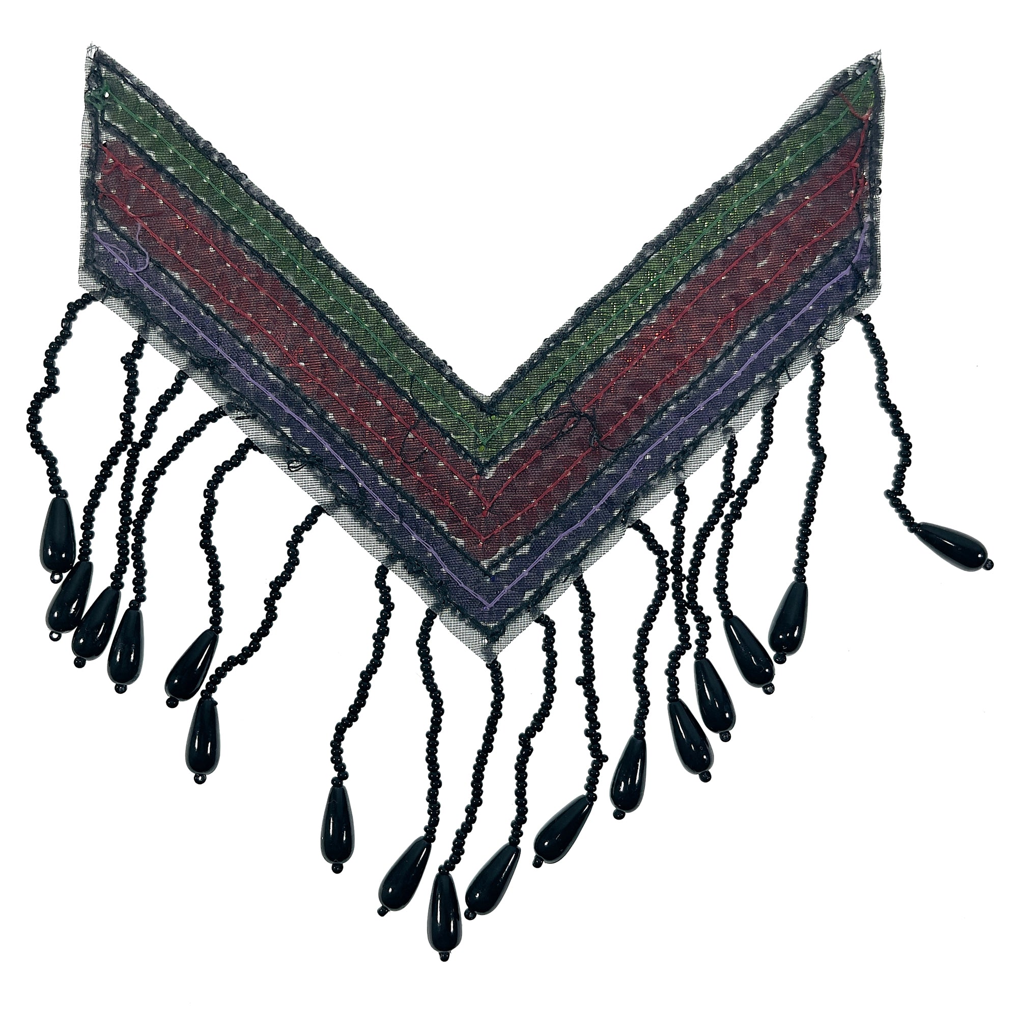 Large Chinook Chevron Beaded Fringe Epaulet Sequin Applique - Multi Colors Sequin & Beaded Appliques