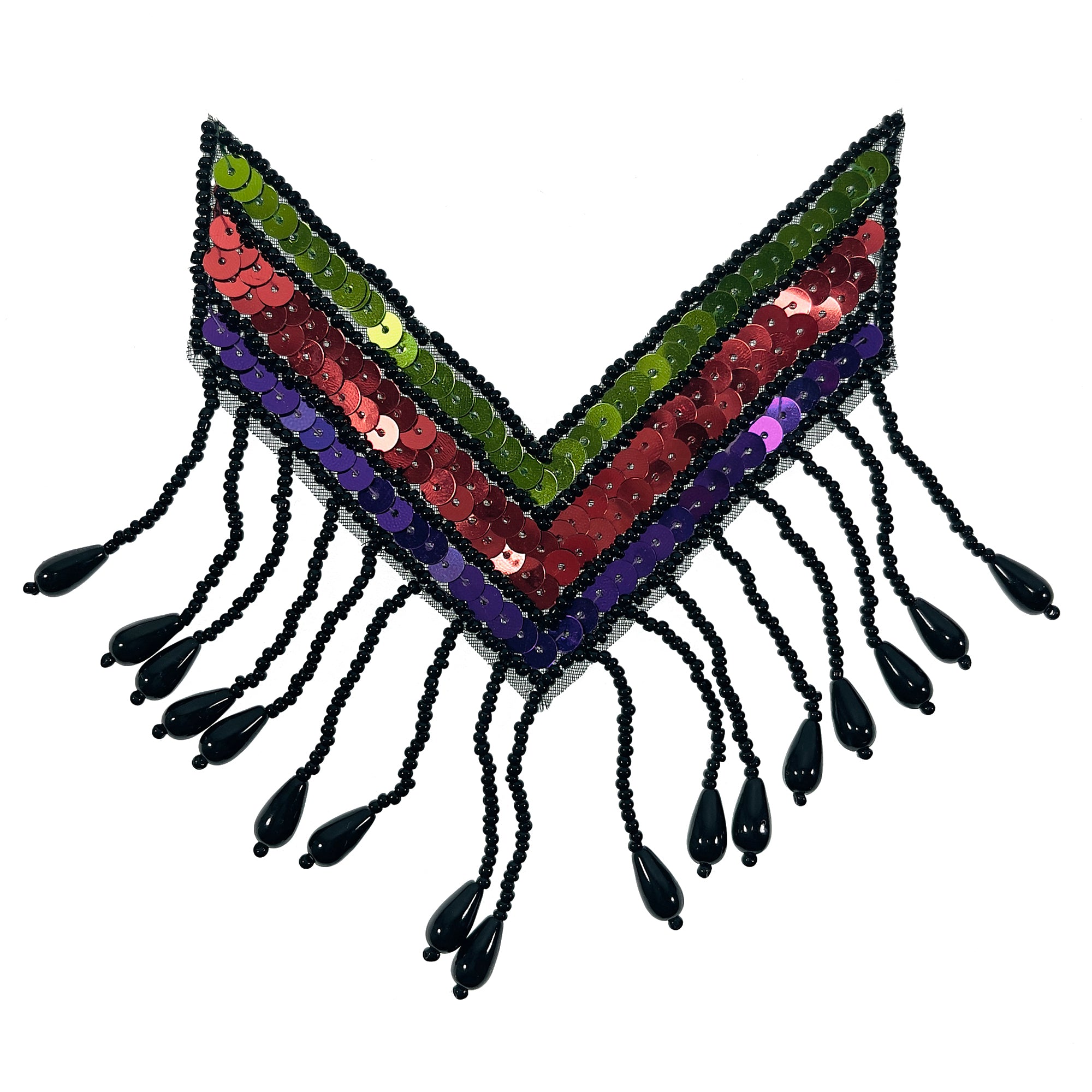 Medium Chinook Chevron Beaded Fringe Epaulet Sequin Applique - Multi Colors Sequin & Beaded Appliques